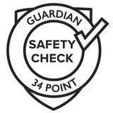 Guardian 34 point safety check logo, a shield with a circle over it