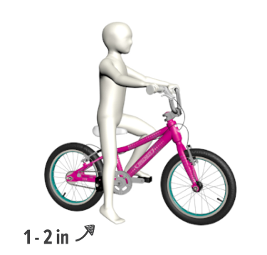 An image showing how a ride with more experience should have their feet about 2 inches off the ground